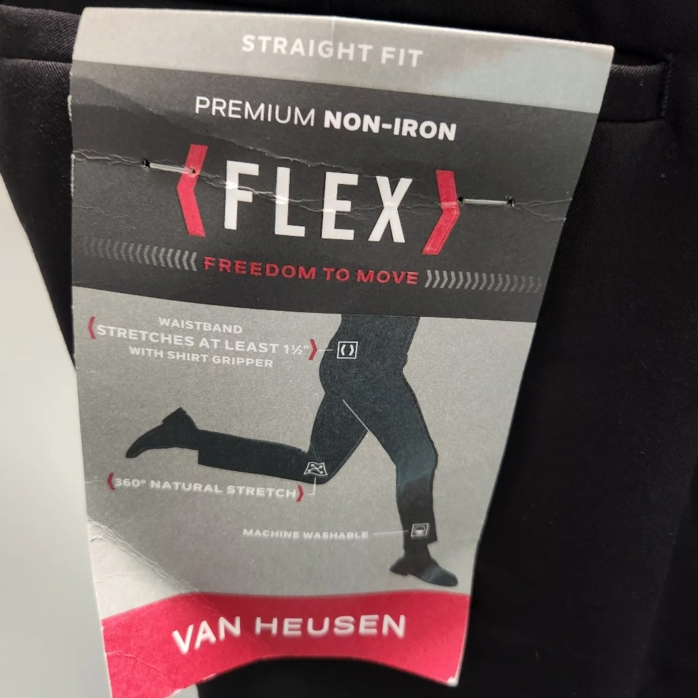 Van Heusen Flex Fit Non-Iron Straight Fit Black Pants 30x30 NWT